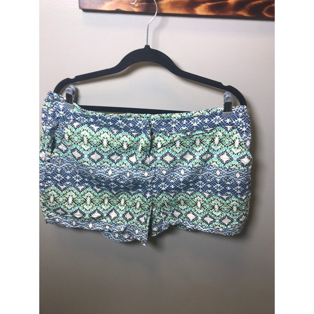 Kate & Sam Women Blue Green Geometric Print Cotton Shorts 16P Petite Shorts